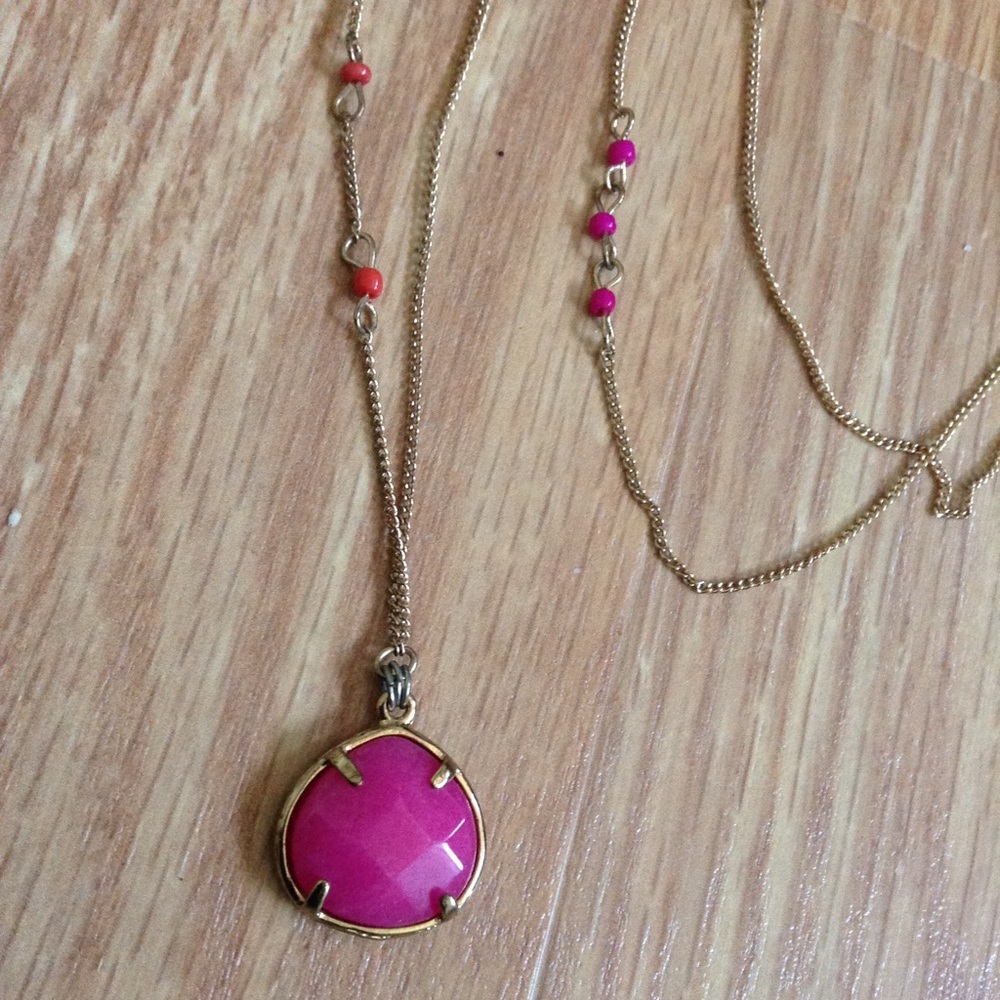 Long Pink Drop Necklace